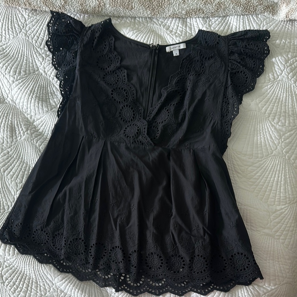 Aritzia Black Flutter Sleeve Peplum Blouse